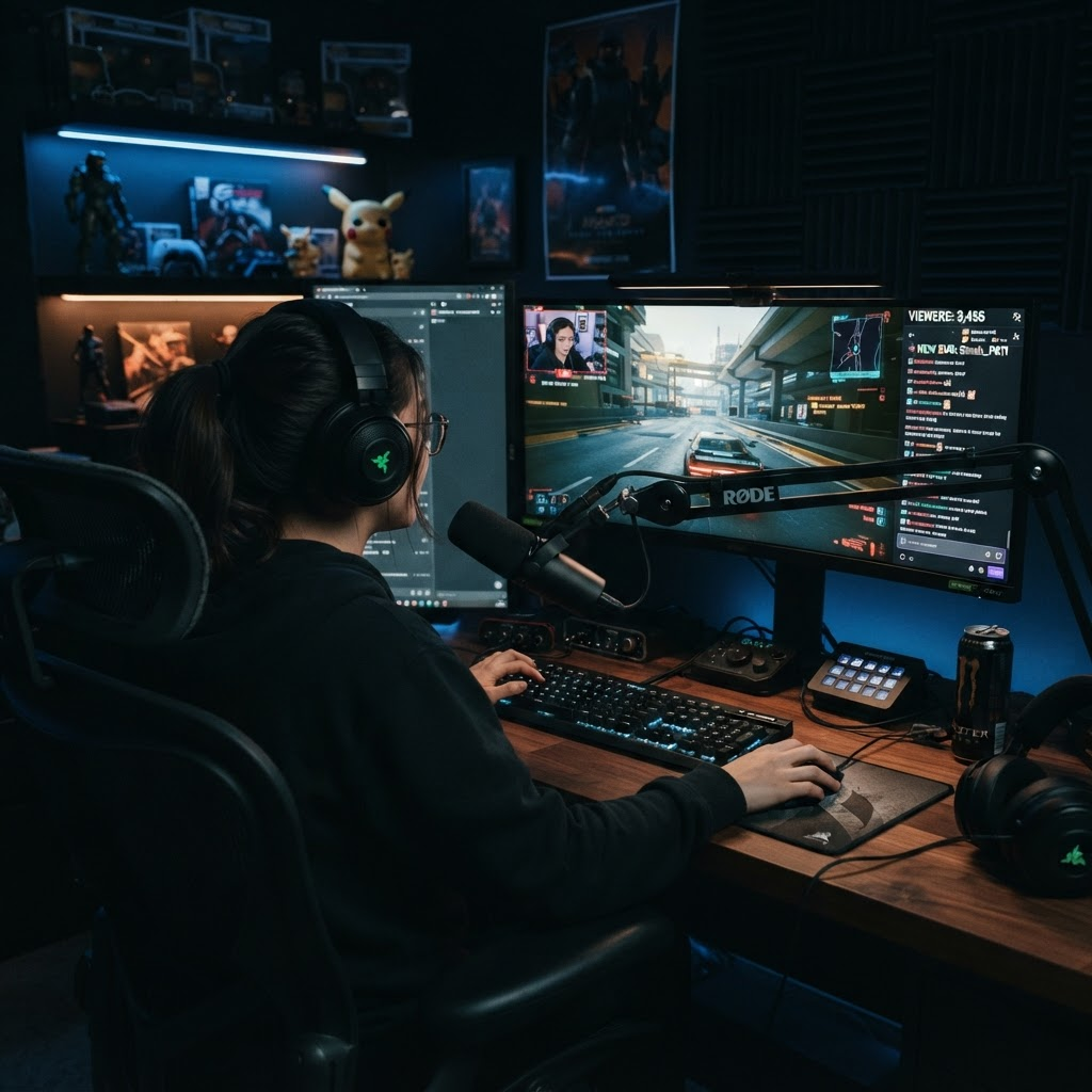 A creator streaming with video routed through the virtual camera