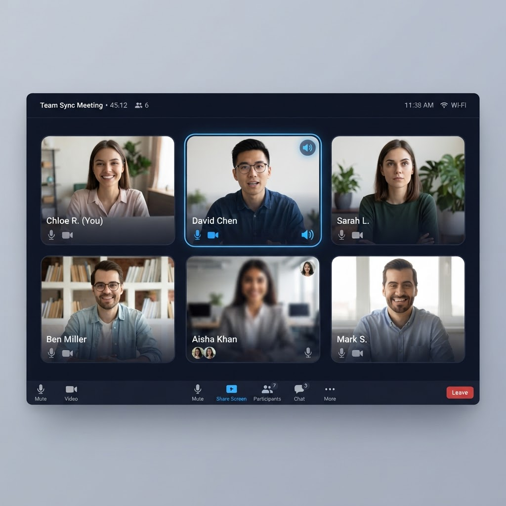 A video meeting where Perez Live Cam is used as the active camera